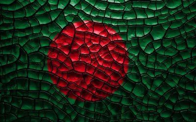 Flag of Bangladesh, 4k, cracked soil, Asia, Bangladesh flag, 3D art, Bangladesh, Asian countries, national symbols, Bangladesh 3D flag