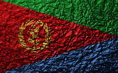 Bandeira da Eritreia, 4k, textura de pedra, ondas de textura, Eritreia bandeira, símbolo nacional, Eritreia, África, pedra de fundo