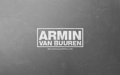 Armin van Buuren logotipo, gris retro de fondo, blanco tiza logotipo, arte creativo, DJ, Armin van Buuren