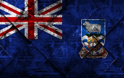 Falkland Adaları bayrağı, 4k, grunge sanat, rhombus grunge doku, G&#252;ney Amerika, ulusal semboller, Falkland Adaları, yaratıcı sanat