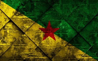 Flag of French Guiana, 4k, grunge art, rhombus grunge texture, French Guiana flag, South America, national symbols, French Guiana, creative art