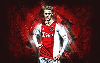 Frenkie de Jong, Ajax FC, Netherlands football player, midfielder, portrait, red stone background, creative art, AFC Ajax