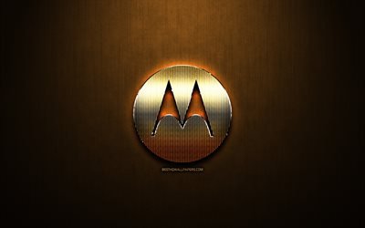 Motorola paillettes logo, cr&#233;atif, bronze, m&#233;tal, fond, logo Motorola, marques, Motorola