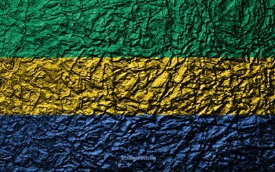 Flag of Gabon, 4k, stone texture, waves texture, Gabon flag, national symbol, Gabon, Africa, stone background