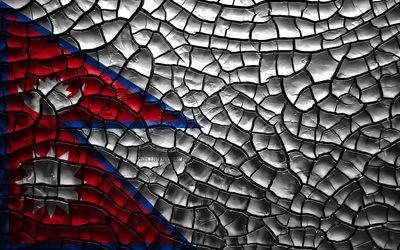 Flag of Nepal, 4k, cracked soil, Asia, Nepalese flag, 3D art, Nepal, Asian countries, national symbols, Nepal 3D flag