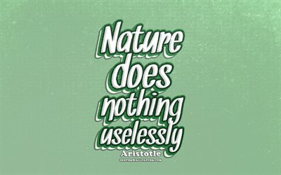 4k, Nature does nothing uselessly, typography, quotes about nature, Aristotle, popular quotes, green retro background, inspiration