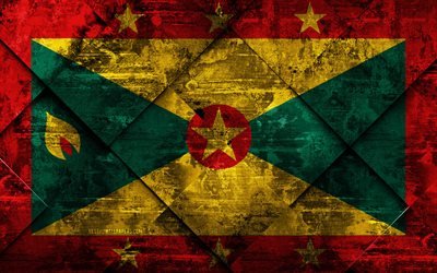 Flag of Grenada, 4k, grunge art, rhombus grunge texture, Grenada flag, North America, national symbols, Grenada, creative art