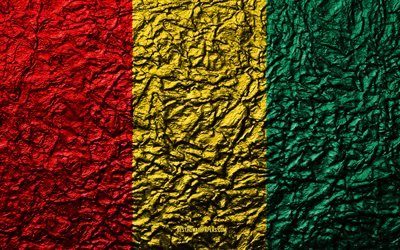 علم غينيا, 4k, الحجر الملمس, موجات الملمس, غينيا العلم, الرمز الوطني, غينيا, أفريقيا, الحجر الخلفية