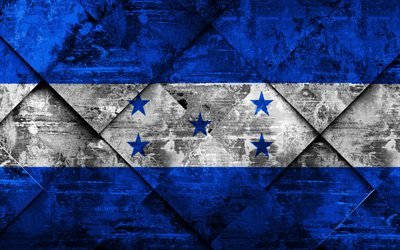 Honduras bayrağı, 4k, grunge tarzı, rhombus grunge doku, Kuzey Amerika, ulusal simge, Honduras, yaratıcı sanat