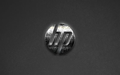 Hewlett-Packard, HP: n logo, creative art, metallinen logo, harmaa tausta