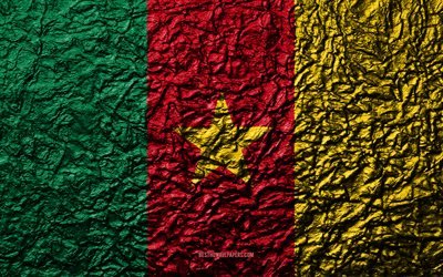 Flag of Cameroon, 4k, stone texture, waves texture, Cameroonian flag, national symbol, Cameroon, Africa, stone background