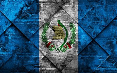 Flag of Guatemala, 4k, grunge art, rhombus grunge texture, Guatemala flag, North America, national symbols, Guatemala, creative art