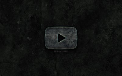 Youtube logo in pietra, e la pietra nera di sfondo, Youtube, creativo, grunge, logo di Youtube, marche