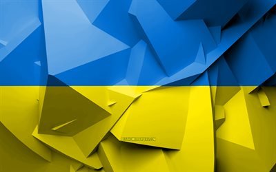 4k, die flagge der ukraine, geometrische kunst, europ&#228;ische l&#228;nder, ukrainische flagge, kreativ, ukraine, europa, die ukraine, 3d flag, nationale symbole