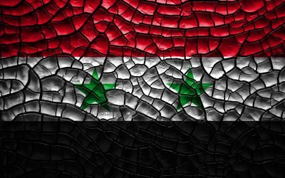 Bandiera della Siria, 4k, incrinato suolo, Asia, bandiera Siriana, 3D arte, Siria, paesi Asiatici, simboli nazionali, Siria 3D bandiera