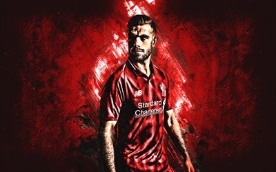 Jordan Henderson, Liverpool FC, English football player, midfielder, portrait, Premier League, England, red stone background