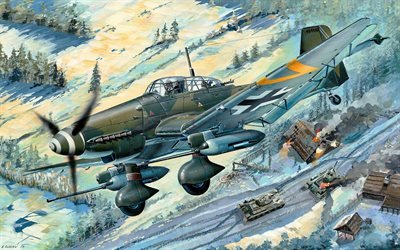 Junkers Ju 87, Stuka, الغوص الانتحاري, الألمانية الغوص الانتحاري, الجو, طائرة عسكرية, الحرب العالمية الثانية, الهجوم الارضي الطائرات, Ju87G 2, مدفع الطيور