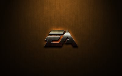 EA Games glitter logo, creative, Electronic Arts, bronze metal background, EA Games logo, brands, EA Games