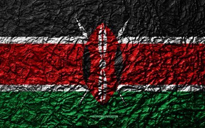 Bandera de Kenia, 4k, la piedra de la textura, las ondas, la textura, el Keniano bandera, s&#237;mbolo nacional, Kenya, &#193;frica, piedra de fondo
