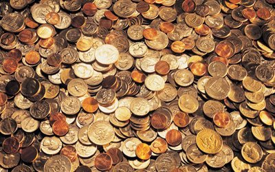American centesimi, lo sfondo con le monete, monete di rame, dollari, finanza concetti, denaro, sfondo