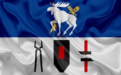 Bandiera di Jamtland Contea, 4k, seta, bandiera, Jamtland lan bandiera, texture, Jamtland County, Svezia, le regioni della Svezia, Jamtland bandiera