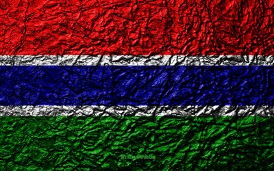 Lipun Gambia, 4k, kivi rakenne, aallot rakenne, Gambian lippu, kansallinen symboli, Gambia, Afrikka, kivi tausta