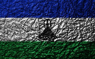 Flag of Lesotho, 4k, stone texture, waves texture, Lesotho flag, national symbol, Lesotho, Africa, stone background