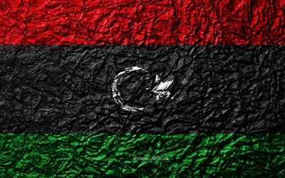 علم ليبيا, 4k, الحجر الملمس, موجات الملمس, ليبيا العلم, الرمز الوطني, ليبيا, أفريقيا, الحجر الخلفية