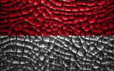 Bandera de Indonesia, 4k, agrietado suelo, Asia, Indonesia bandera, arte 3D, Indonesia, los pa&#237;ses Asi&#225;ticos, los s&#237;mbolos nacionales, Indonesia 3D de la bandera