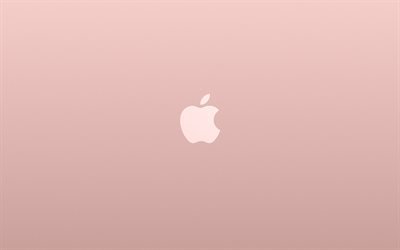 4k, le logo Apple, des d&#233;cors roses, minimal, Apple, œuvres d&#39;art, Apple logo creative