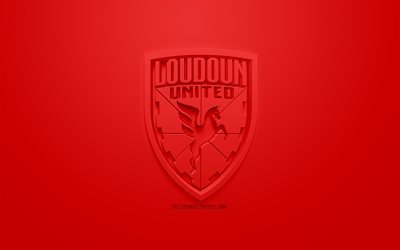 Loudoun United FC, luova 3D logo, USL, punainen tausta, 3d-tunnus, American football club, United Soccer League, Leesburg, Virginia, USA, 3d art, jalkapallo, tyylik&#228;s 3d logo