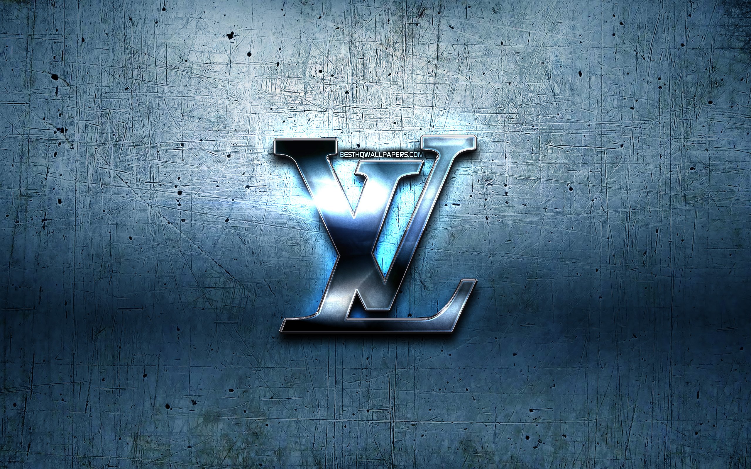 Download wallpapers Louis Vuitton metal logo, blue metal