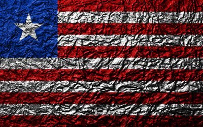 Bandiera della Liberia, 4k, pietra, texture, onde texture, Liberia, bandiera, simbolo nazionale, in Liberia, in Africa, in pietra di sfondo