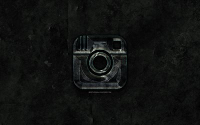Instagram logo pierre, pierre noire d&#39;arri&#232;re-plan, Instagram, cr&#233;atif, grunge, Instagram logo, marques