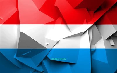 4k, le Drapeau de Luxembourg, geometric art, les pays Europ&#233;ens, le Luxembourgeois, le drapeau, la cr&#233;ativit&#233;, le Luxembourg, l&#39;Europe, le Luxembourg 3D drapeau, symbole national
