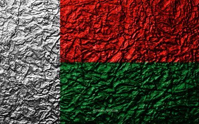 Madagaskarin lippu, 4k, kivi rakenne, aallot rakenne, kansallinen symboli, Madagaskar, Afrikka, kivi tausta