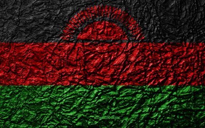 Malawi, 4k bayrak, taş doku, dalgalar doku, Malavi bayrak, ulusal sembol, Afrika, taş arka plan