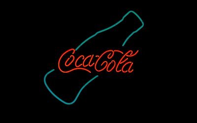 A Coca-Cola neon logotipo, 4k, o m&#237;nimo de, neon suspiros, Logotipo da Coca-Cola, bebidas logotipo, A Coca-Cola
