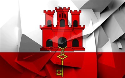 4k, Flag of Gibraltar, geometrinen taide, Euroopan maissa, Gibraltarin lipun alla, luova, Gibraltar, Euroopassa, Gibraltarin 3D flag, kansalliset symbolit