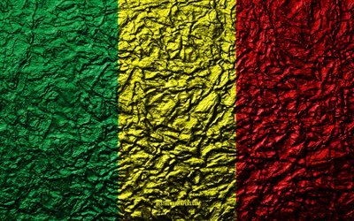 Flag of Mali, 4k, stone texture, waves texture, Mali flag, national symbol, Mali, Africa, stone background