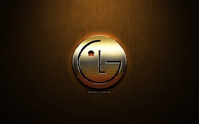 LG glitter logotipo, criativo, bronze metal de fundo, Logo da LG, marcas, LG
