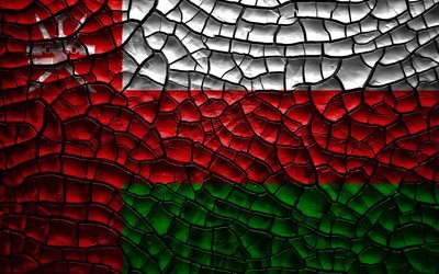 Drapeau d&#39;Oman, 4k, terre craquel&#233;e, d&#39;Asie, d&#39;Oman drapeau, art 3D, Oman, les pays d&#39;Asie, les symboles nationaux, Oman 3D drapeau