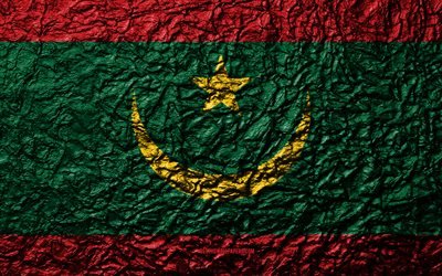 Flag of Mauritania, 4k, stone texture, waves texture, Mauritania flag, national symbol, Mauritania, Africa, stone background