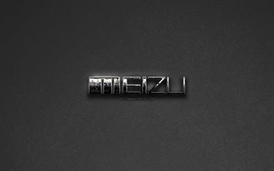 Meizu logotipo, logotipo de acero, fondo gris, emblemas, marcas, Meizu