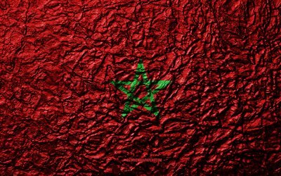 Flag of Morocco, 4k, stone texture, waves texture, Moroccan flag, national symbol, Morocco, Africa, stone background