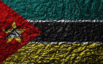 العلم موزامبيق, 4k, الحجر الملمس, موجات الملمس, موزامبيق العلم, الرمز الوطني, موزامبيق, أفريقيا, الحجر الخلفية