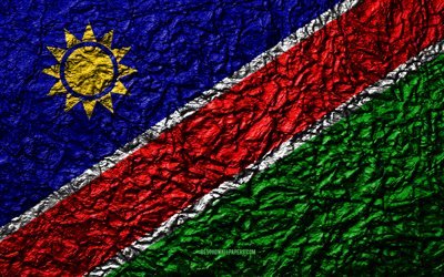flagge von namibia, 4k, stein, textur, wellen, namibia fahne, national, symbol, namibia, afrika, stein hintergrund