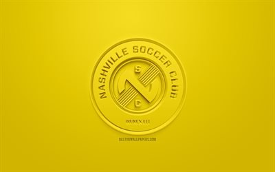 Nashville SC, creativo logo en 3D, USL, fondo amarillo, 3d emblema, American football club, de los Estados de la Liga de F&#250;tbol, de Nashville, Tennessee, estados UNIDOS, 3d, arte, f&#250;tbol, elegante logo en 3d