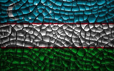 Bandera de la rep&#250;blica de Uzbekist&#225;n, 4k, agrietado suelo, Asia, uzbekos, bandera, arte 3D, Uzbekist&#225;n, pa&#237;ses Asi&#225;ticos, los s&#237;mbolos nacionales, Uzbekist&#225;n 3D de la bandera