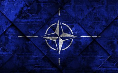 Bandiera della NATO, 4k, grunge, arte, rombo grunge, texture, bandiera NATO, Organizzazione Internazionale, simboli nazionali, la NATO, l&#39;arte creativa, Organizzazione del Trattato Nord Atlantico